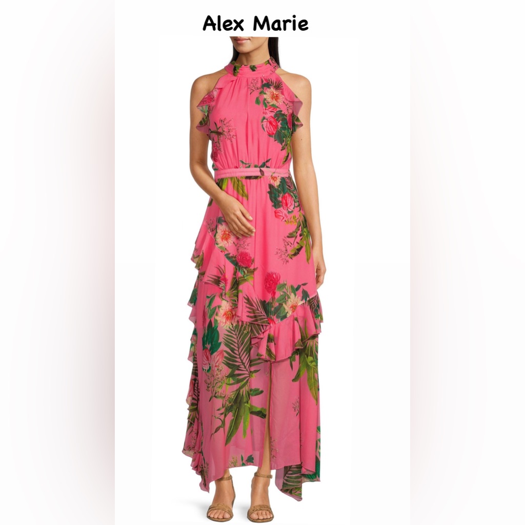 Alex Marie Petite Size 18p Fiona Halter Neck Floral Sleeveless Gown Dress